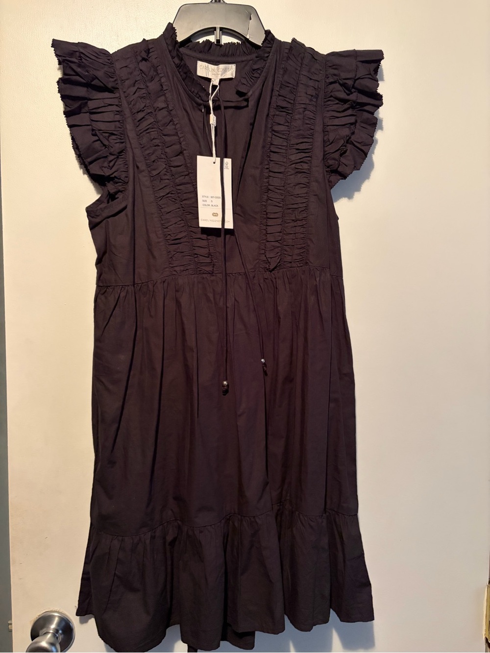 Caroline Constas Black Ruffle-Trim Cotton Dress